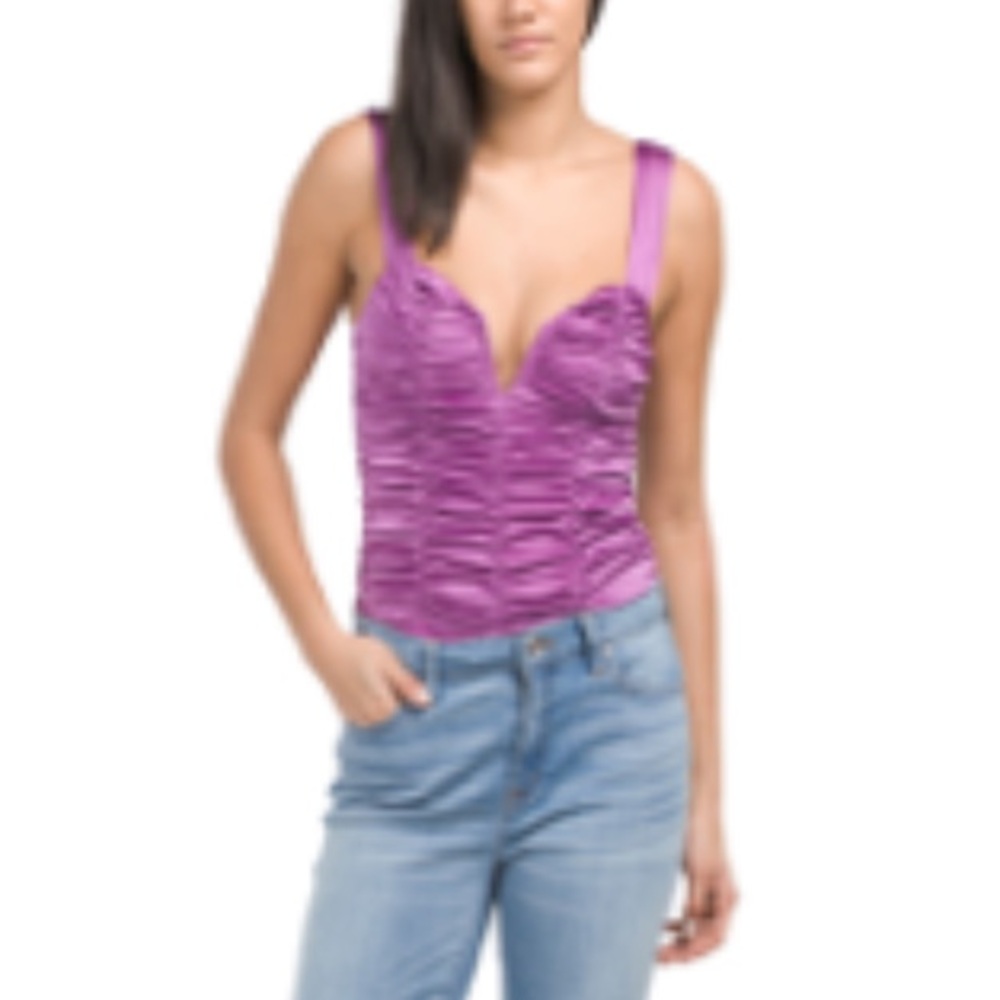 Emory Park-Sleeveless-Purple Ruched Plunge-Women's Bodysuit!